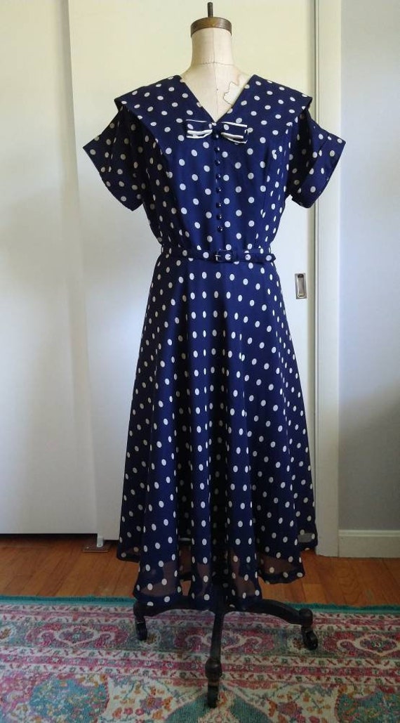 Polka Dot Dream! Charming 1950s/1960s Navy Blue Po