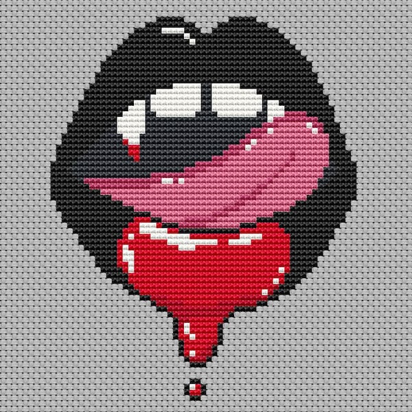 Lips covered in blood. Cross stitch pattern. PDF #15