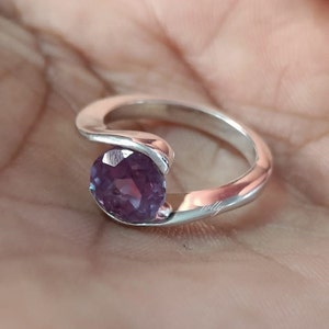 Natural Color Changing Alexandrite Ring, Certified Sterling Silver Handmade Engagement Ring, Round Cut Beautiful Gemstone Ring