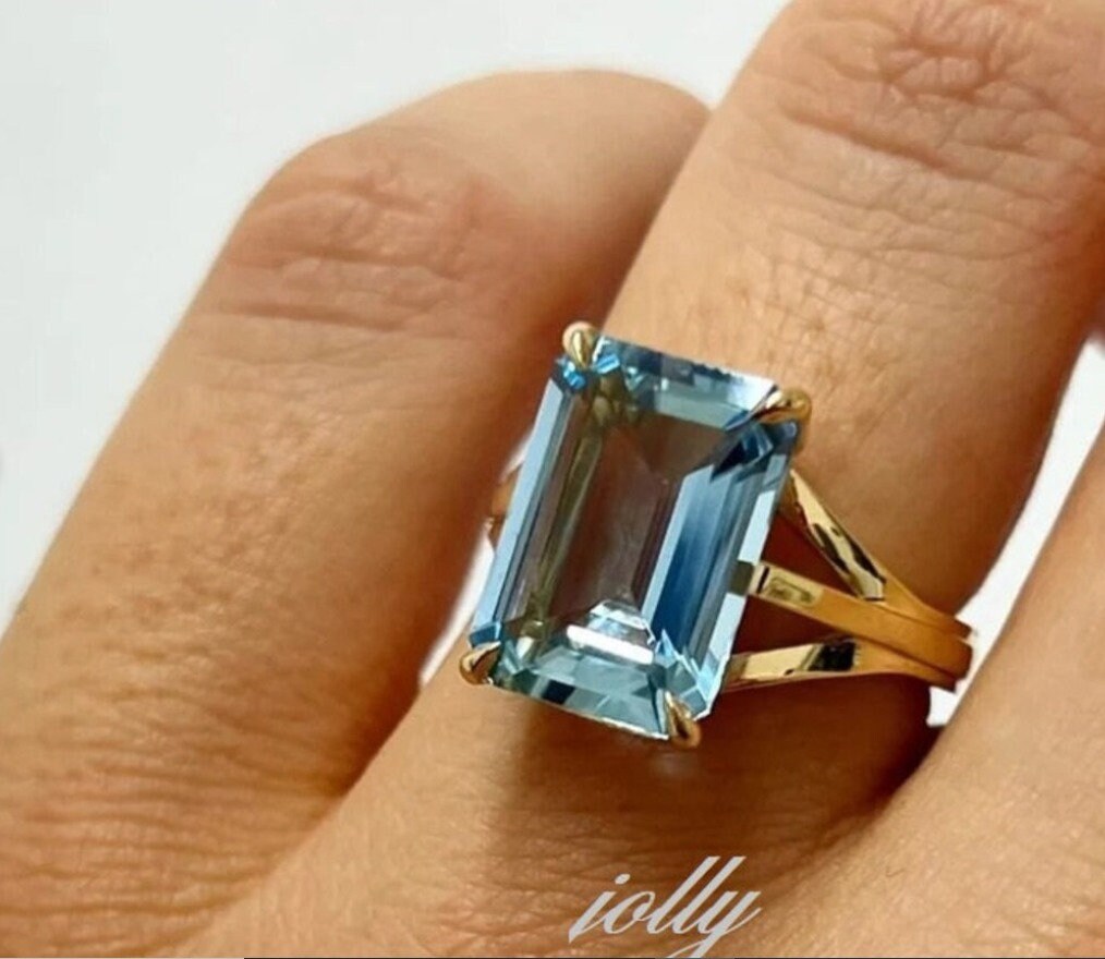 10x14mm Vintage Aquamarine Ring,14k Yellow Gold Ring, March Birthstone ...
