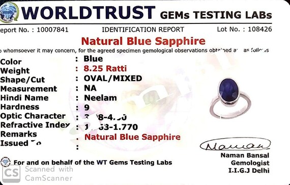 Certified Natural Blue Sapphire Neelam Astrology Purpose - Etsy