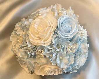 Baby blue and white Communion Bouquet, silk flower bouquet, 1st holy communion flower bouquet