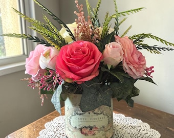 Silk flower arrangement, mixed flower bouquet, silk table floral, gift for her, gift for mom.