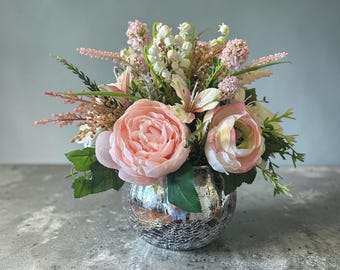 Silk flower arrangement, mixed flower bouquet, silk table floral, gift for her, gift for mom.