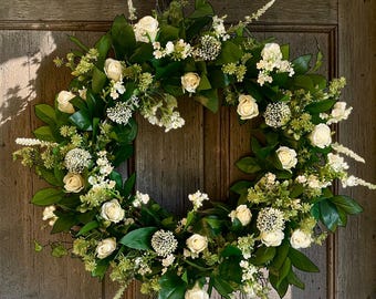 Home decor wreath, faux flower and foliage wreath, artificial wreath, spring wreath, fern wreath