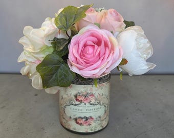 Petite French inspired flower arrangement, mixed flower bouquet, silk table floral, gift for her