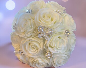 Communion Bouquet, white bouquet, silk flower bouquet, brooch bouquet