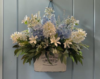 Cesta de flores de seda para pared, decoración de pared, arreglo floral de seda