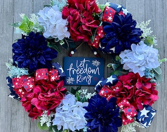 Americana Wreath , red, white and blue wreath. Silk flower wreath