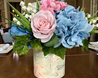 Pastel silk floral, French inspired vase of flowers, table floral, gift for her