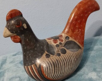 Blue Painted Floral Glazed Tonala Animal Bird Folk Art Pottery Figure Honduras 6 Honduran Handpainted Ceramic Chicken Figurine