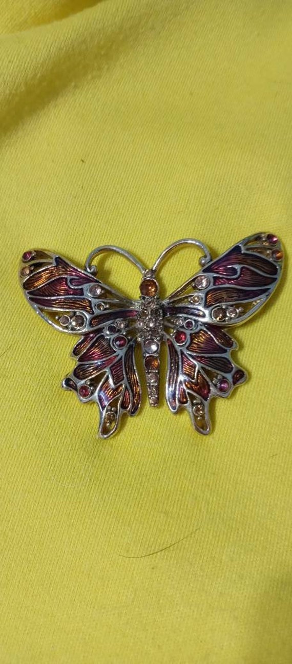 Enamel and Rhinestone Butterfly Brooch by Monet