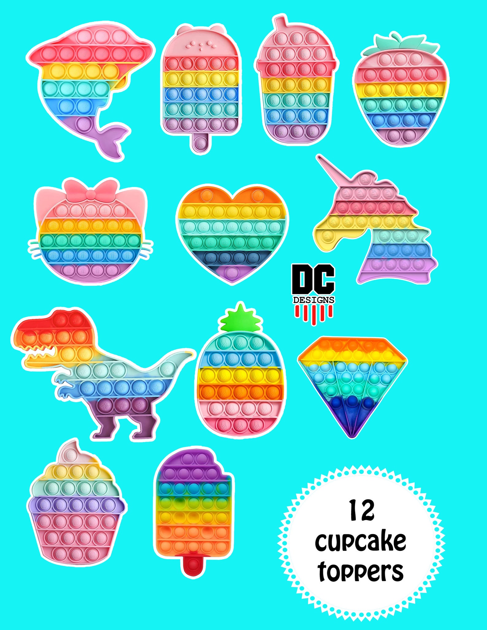 Popit Cupcake Toppers/pop it/poppit/set of 12/sensory/pop it | Etsy