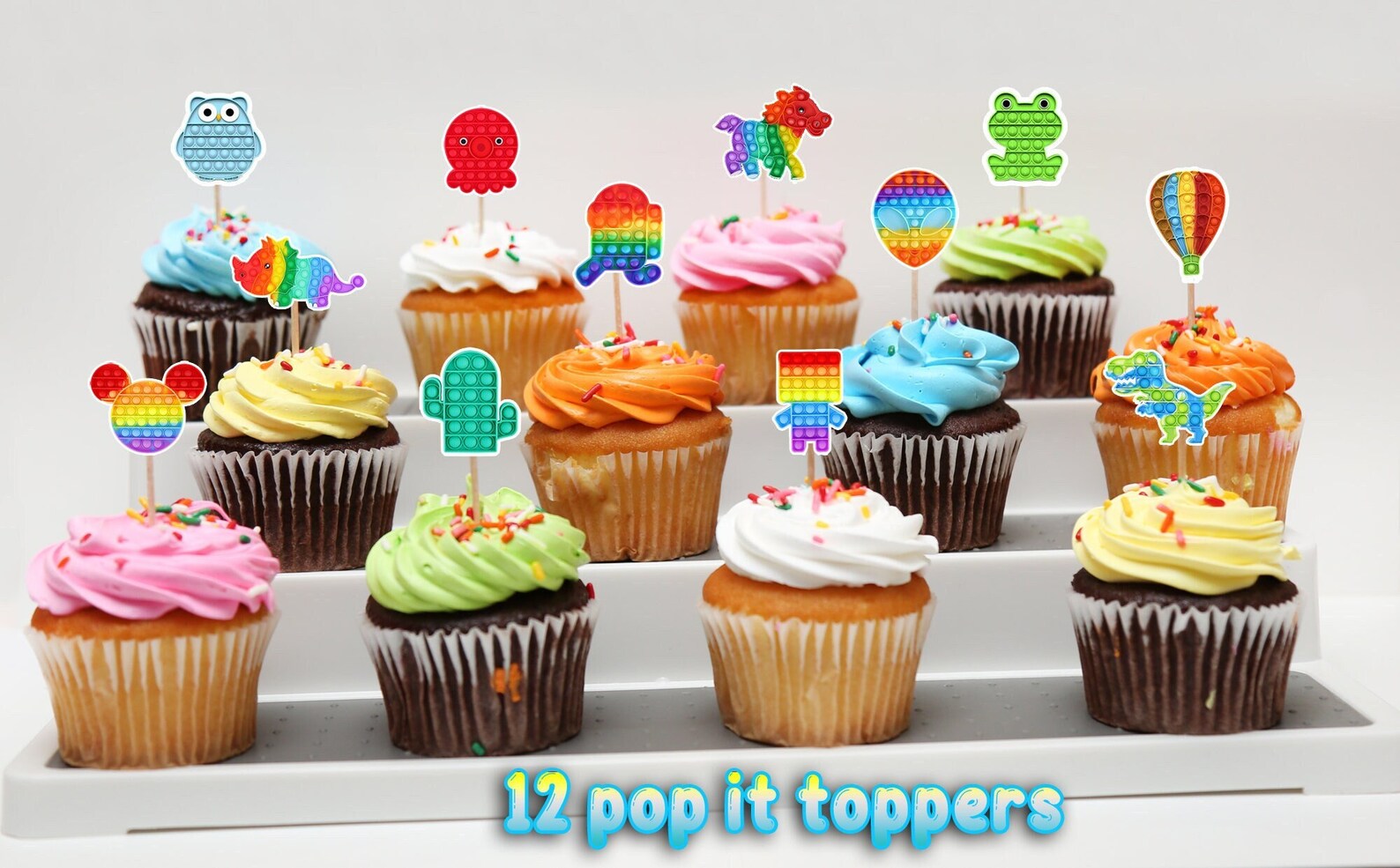 Pop it Cupcake Toppers/pop it/poppit/set of 12/sensory/pop it Etsy