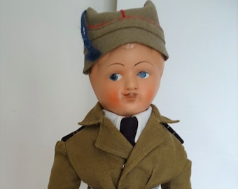 Vintage 13" Composition Soldier Army American Legion w/Mustace All Original