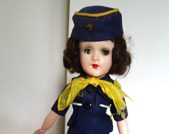 Vintage 1950's Mary Hoyer 14" Hard Plastic Brunette Girl Scout