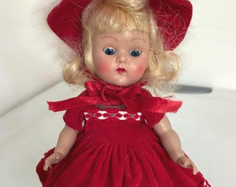 Vintage 1953-4 Tagged Vogue Ginny "Ginger" Ptd. Lash Walker Blonde in Red Velvet