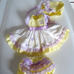 Modern 3 Piece Yellow Party Dress, Panties, Hat for Medium Size Baby Doll