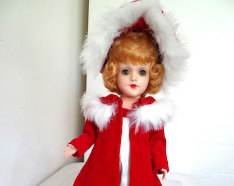 Vintage 1950's Mary Hoyer 14" Hard Plastic in Tagged Red Velvet Outfit Clothes