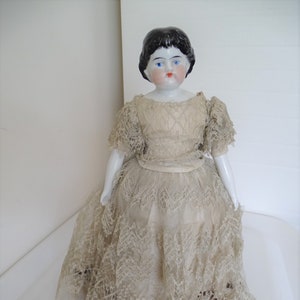 Vintage Antique Reproduction 13&quot; China Head Highland Mary w/Exposed Ears