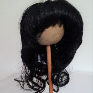 Vintage Old Store Stock Black Doll Wig w/Bangs & Lower Curls Size 13-14