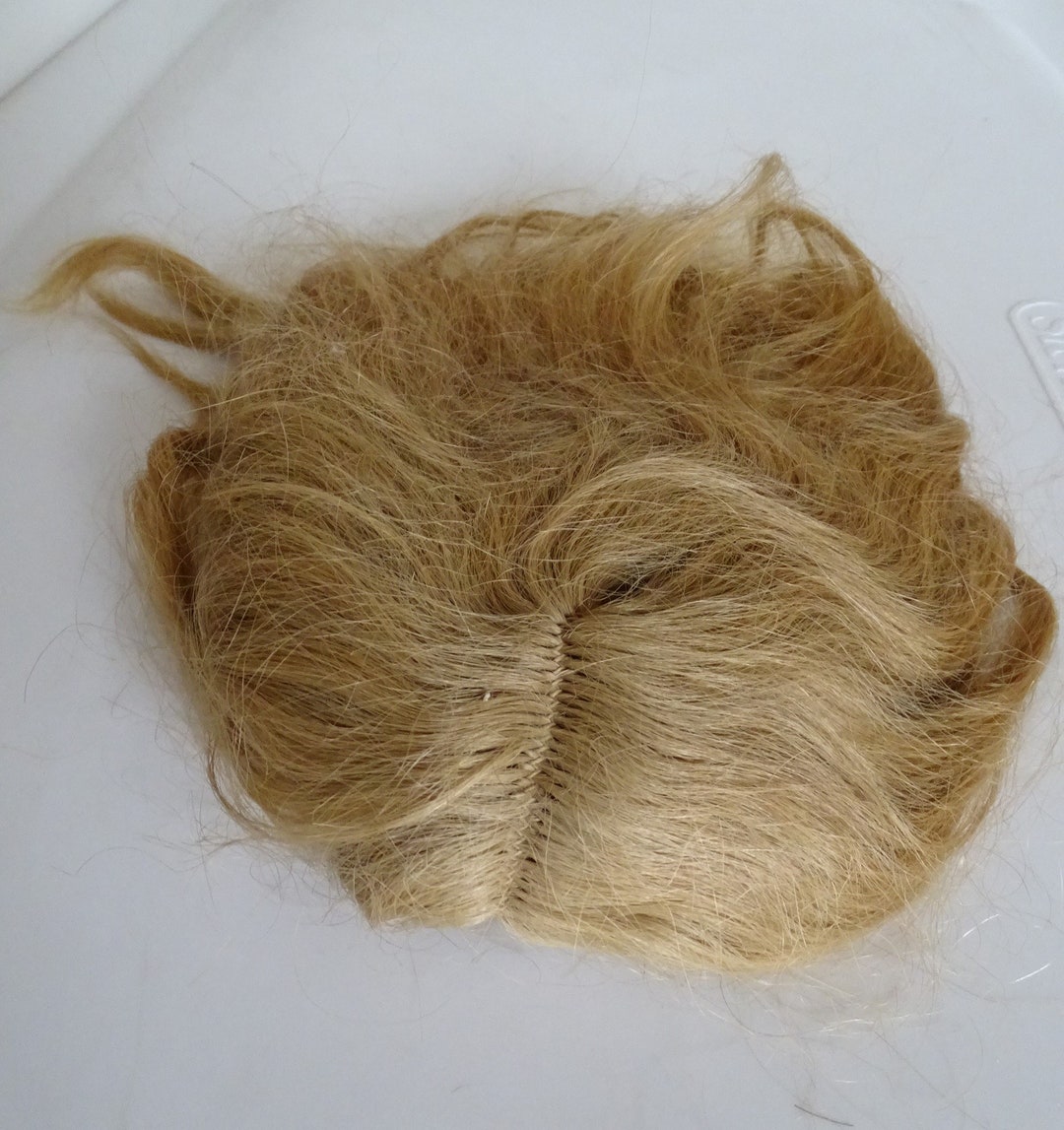 Antique Blonde Human Hair Wig & Pate for a Doll Head 13 Circumference