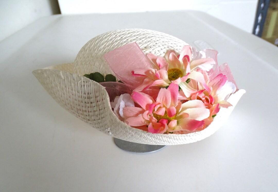 Chapeau Paille Poupée MAELLE – Ancien, Made In France, Fleurs Ruban
