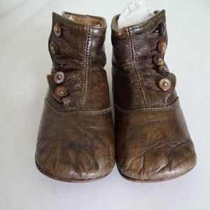 Antike Kinder Brown Leder High Top Button Up Schuhe Alle Original Knöpfe