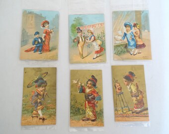 Antique 1880&#39;s French Victorian (12) Calendar Cards Children