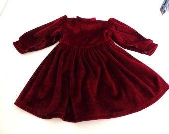 Vintage 1940's Burgundy Red Velvet Dress for Medium Size Doll