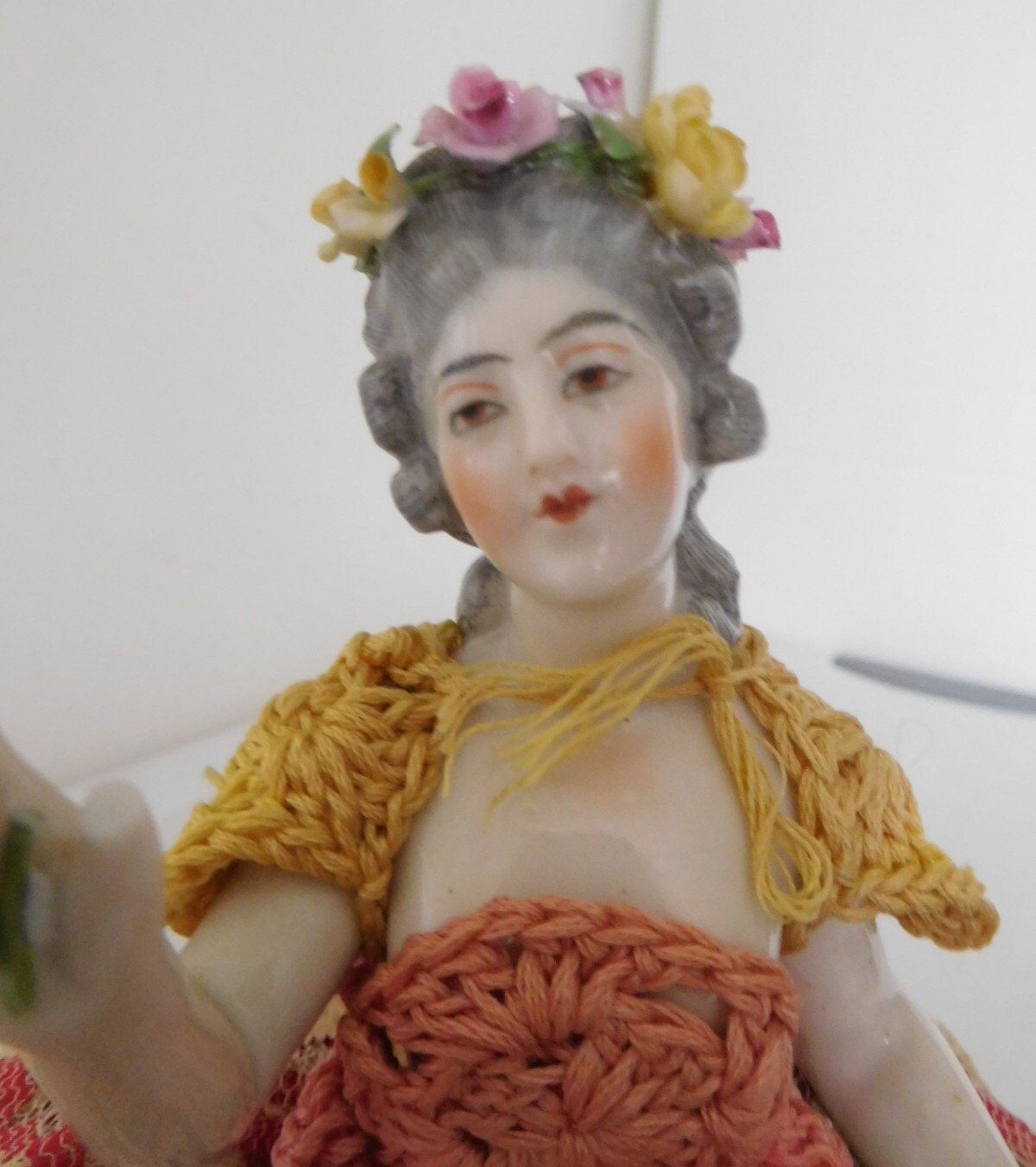 Antique German Dressel Kister China Head Half Doll Pin Cushion W