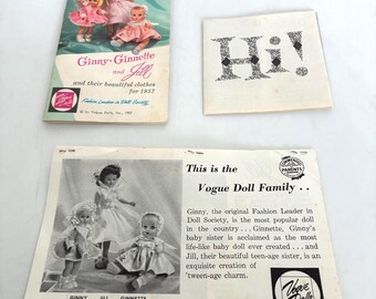 Vintage 1950's Vogue Ginny, Ginnette & Jill Fashion Booklet and (2) Flyers