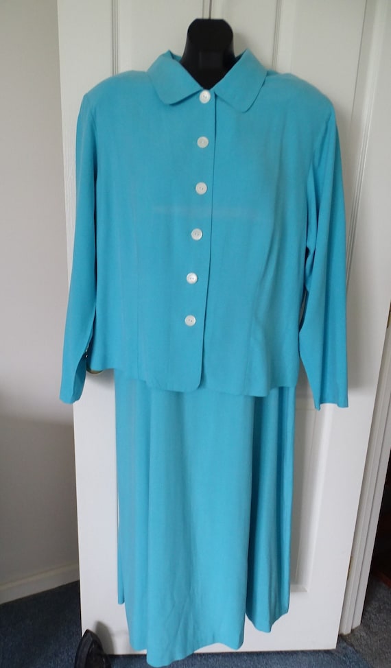 Vintage Victoria Holley 100% Silk Turquoise Blue L