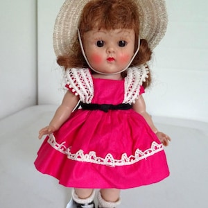 Vintage 1954 Vogue Strung Ginny 8&quot; Hard Plastic in #53 Candy Dandy Series Dress