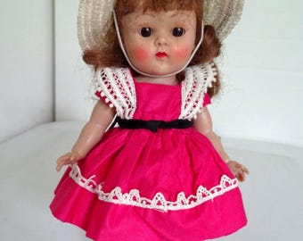 Vintage 1954 Vogue Strung Ginny 8" Hard Plastic in #53 Candy Dandy Series Dress