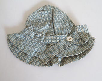 Sombrero azul y crema vintage de los años 30 para muñeca de composición de tamaño mediano, Patsy, etc.