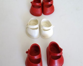 Vintage 1950's Lot of (3) Pair Vinyl Shoes for 8" Dolls Red, White