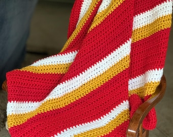 Kansas City Chiefs Themed Blanket Crochet Pattern - Rot, Gelbgold und Weiß