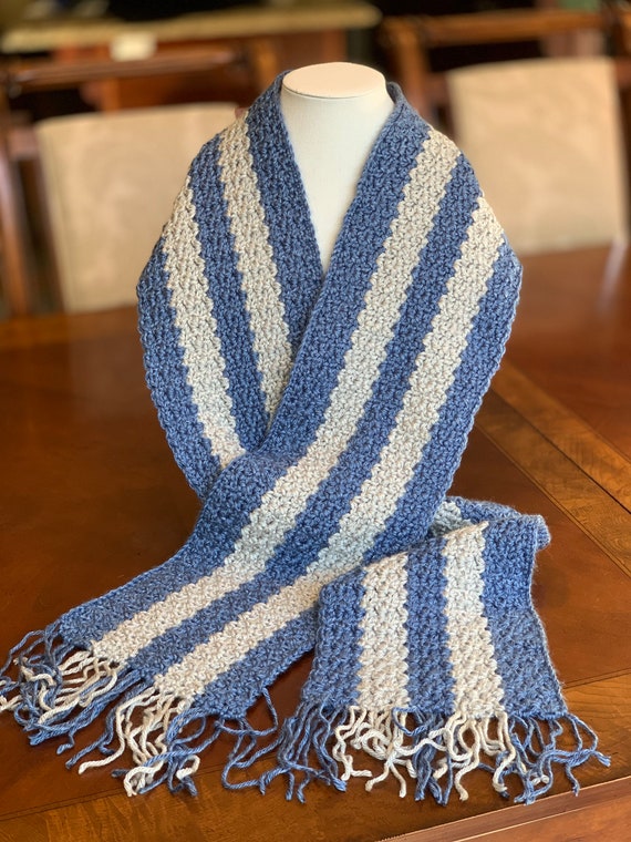 Heartland Scarf With Fringe in Blue and Grey