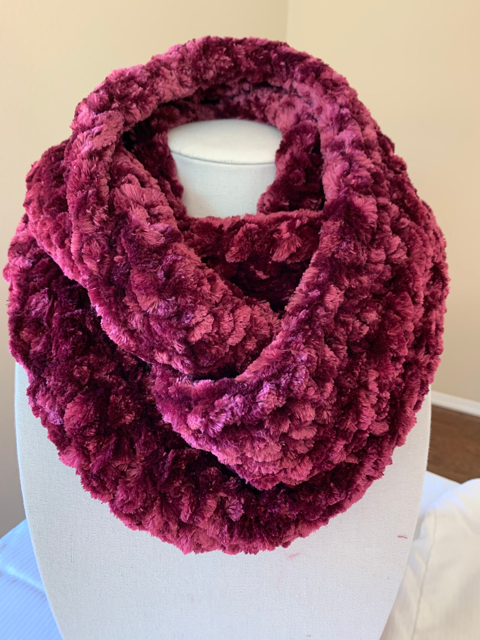 Velvet Infinity Scarf Burgundy Plum Handmade Bulky Etsy
