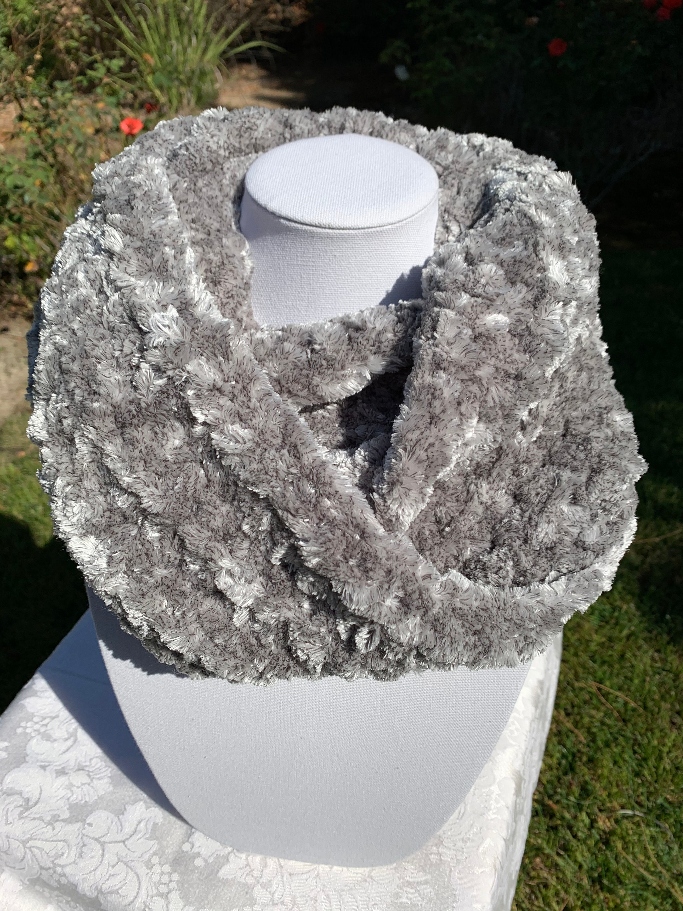 Velvet Infinity Scarf - Chunky Grey - Handmade - Crocheted - Etsy