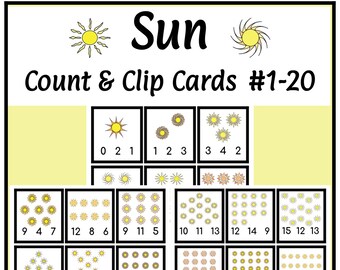 Tarjetas de recortes y conteo de matemáticas Sun Summer Spring, n.° 1-20: digitales