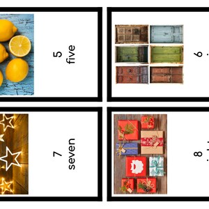 Puede incluir: Cuatro limones amarillos sobre un fondo de madera azul con el n&uacute;mero 5 y la palabra cinco escrita en texto negro.