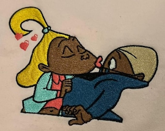 Geborduurde hoodie met cartoonpaar | Leuk liefdesontwerp