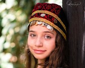 Palestinian Tatreez Embroidered Turban Hat With Gold Coins  display picture 2