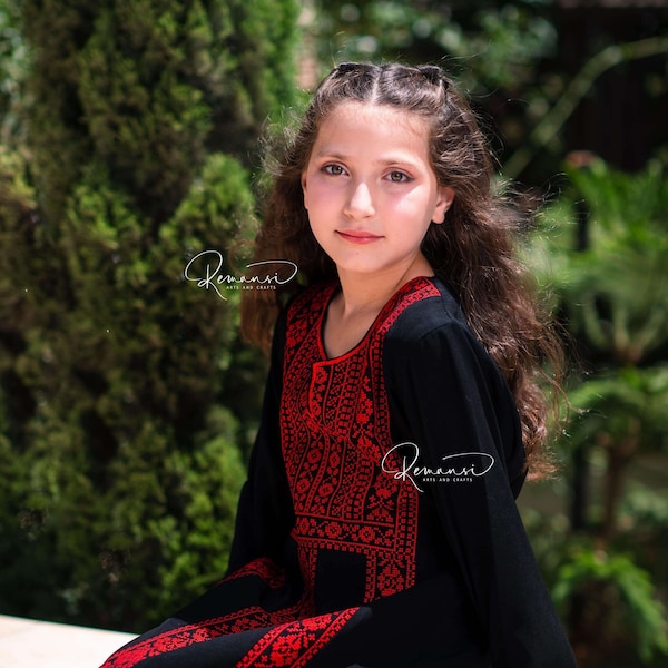 Palestinian Mediterranean embroidered tatreez thoube thob Short or long  dress for culture day, wedding praying Ramadan Eid for girls girl