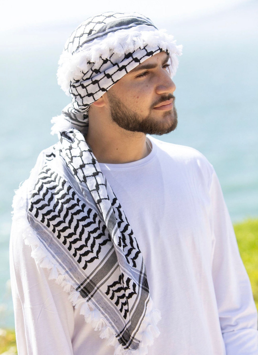 Black and White Palestinian Shemagh Keffiyeh Scarve With Etsy