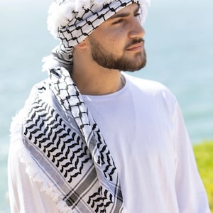 Black and white, red and white, plain white Palestinian shemagh Keffiyeh scarve Palestine hattah scarf hatta 100% cotton for men and women image 2