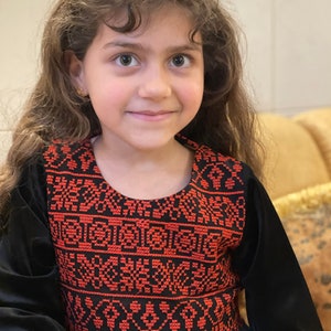 Velvet black and red  Palestinian thoube dress for girls Christmas wedding Ramadan Eid