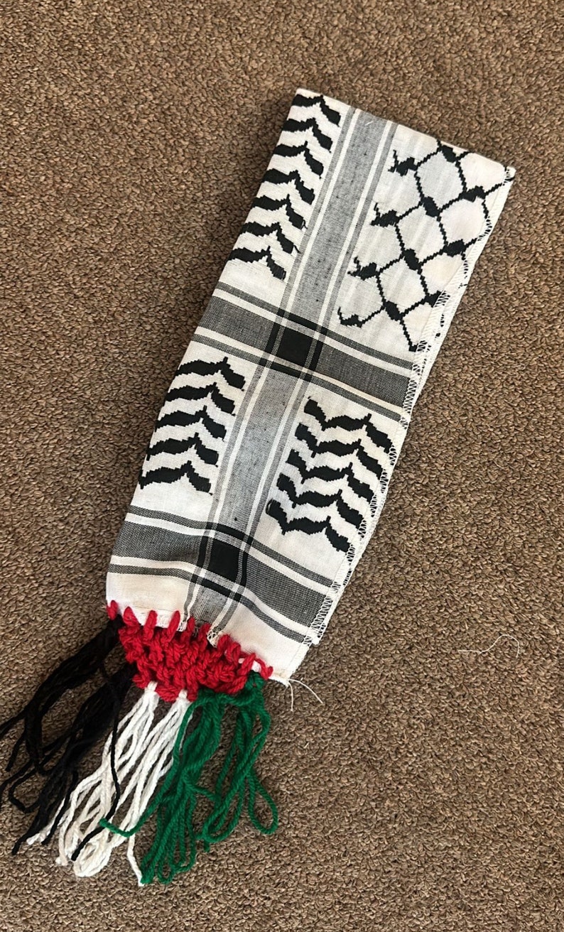 Palestinian hattah black and white scarf Great for graduation stole sash image 2